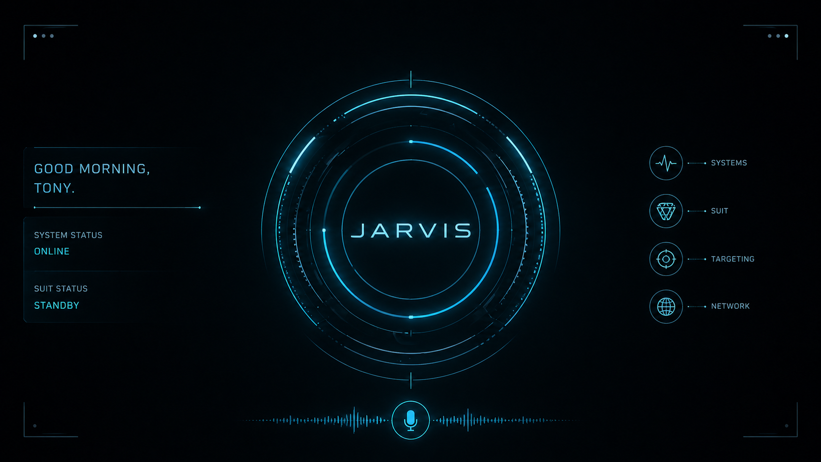 Futuristic AI assistant interface managing tasks